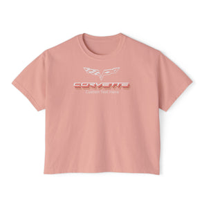 c6-corvette-repeat-script-personalized-womens-cotton-boxy-tee-multiple-colors-chevy-apparel-gifts