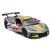 2020-chevrolet-corvette-c8-r-4-silver-metallic-with-yellow-stripes-race-series-1-24-diecast-model-car-by-bburago